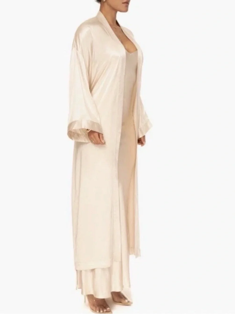 JLUXLABEL Forever & Always Satin Robe champagne Sz M/L